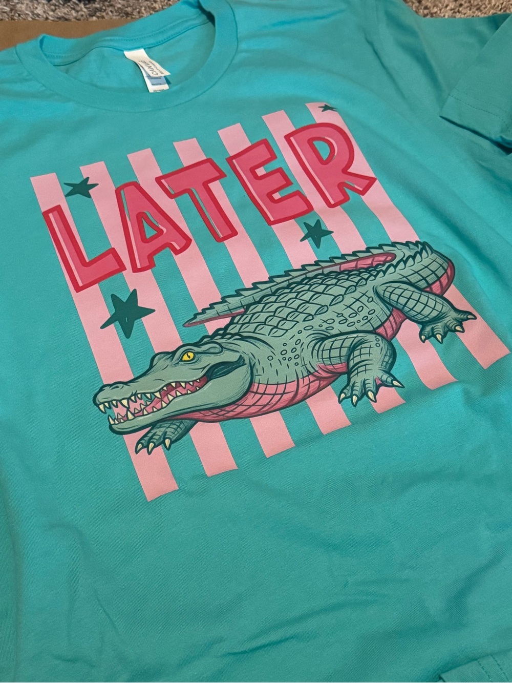 Later Alligator Teal Graphic Reptile Tee 2-sided
